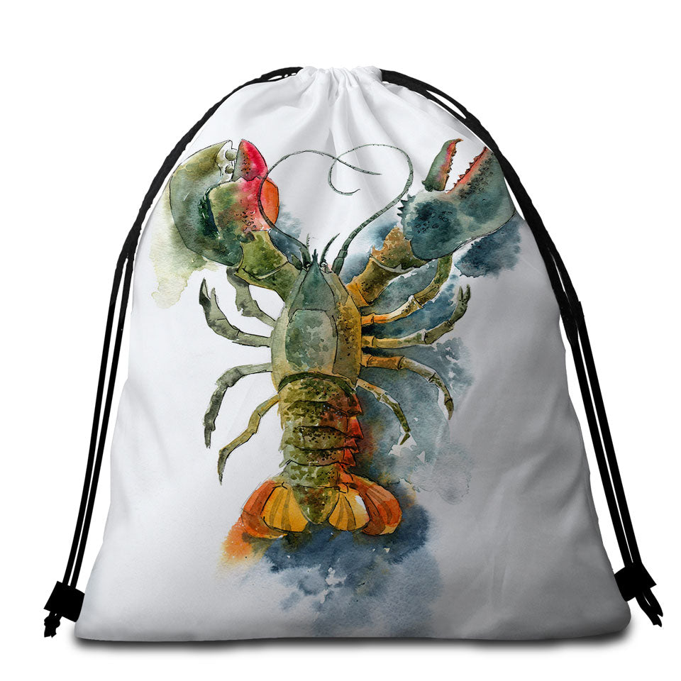 Art Painting Lobster Packable Beach Towel