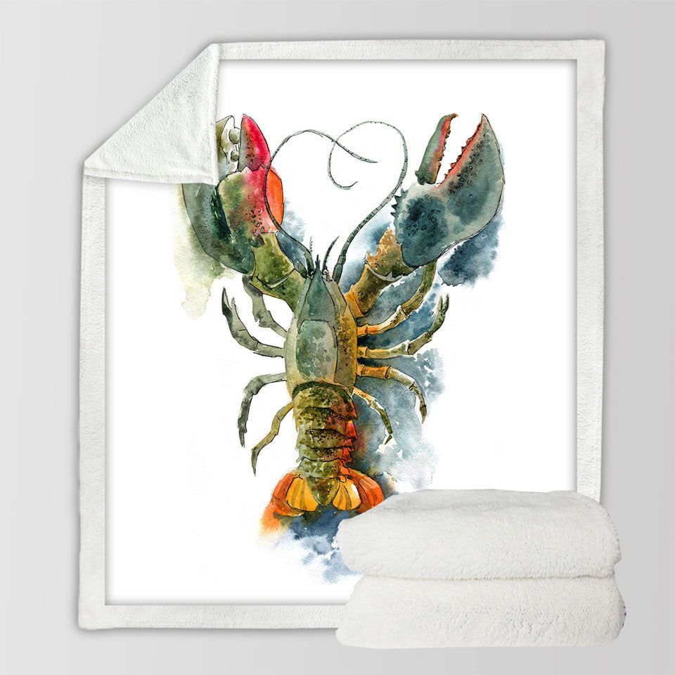 Art Painting Lobster Sherpa Blanket