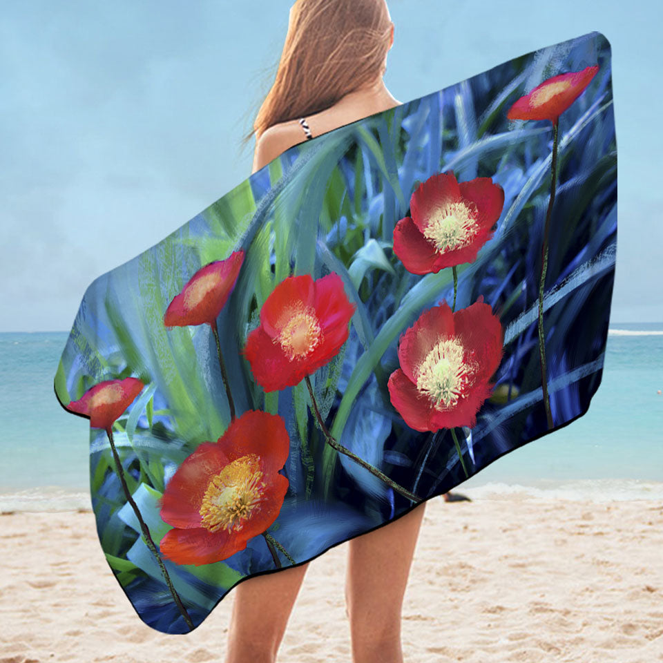 Art Painting Nice Beach Towels Bright Poppies Flowers