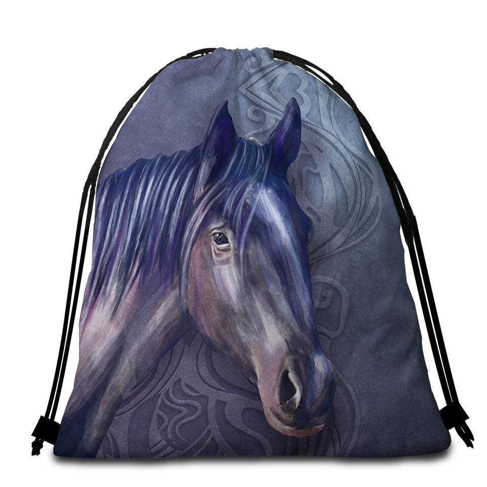 Art Painting Purple Hair Horse Beach Towel Bags