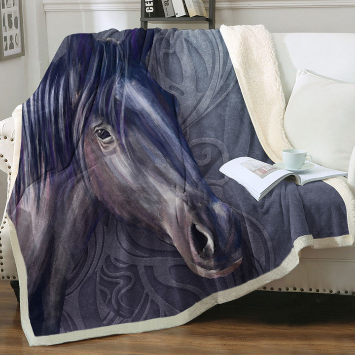 Art Painting Purple Hair Horse Sherpa Blanket