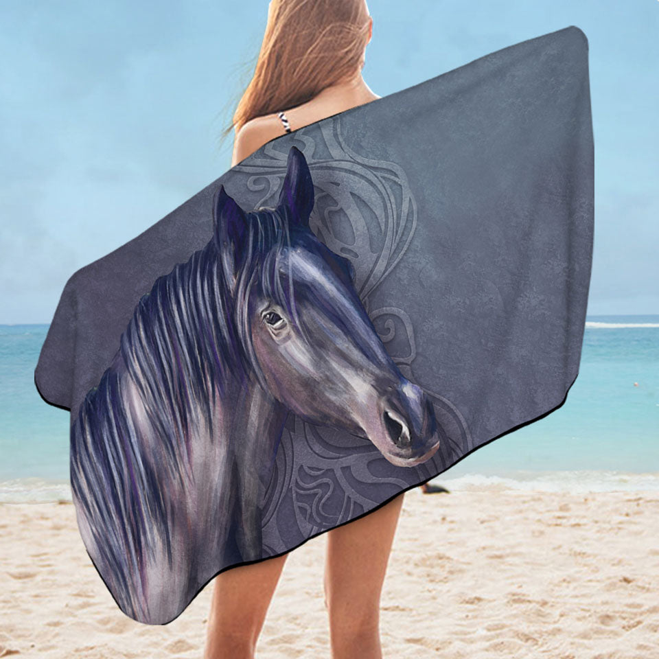 Art Painting Purple Hair Horse Swims Towel