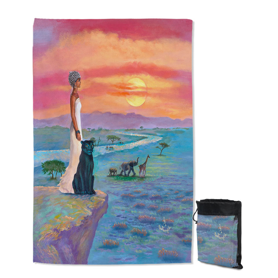 Art Painting Quick Dry Beach Towel the landscape of Africa Animals and African Queen