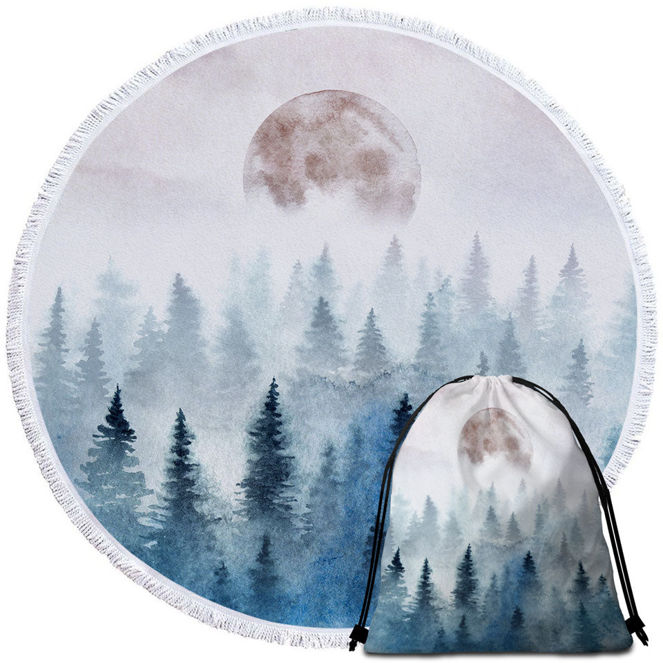 Art Painting Round Towel Full Moon Forest
