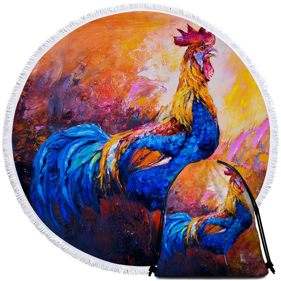 Art Painting Round Towel of Impressive Rooster