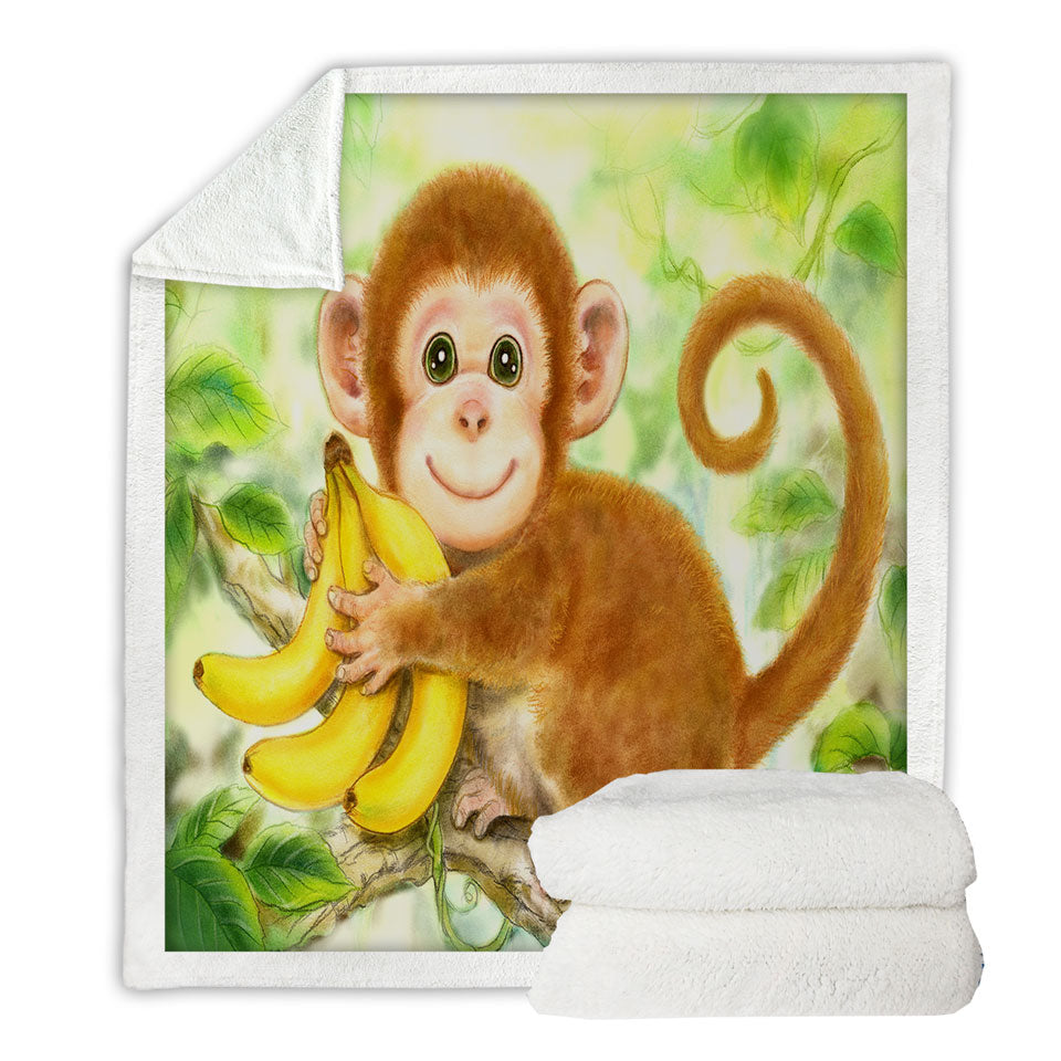 Art Painting Sherpa Blanket for Kids Baby Monkey