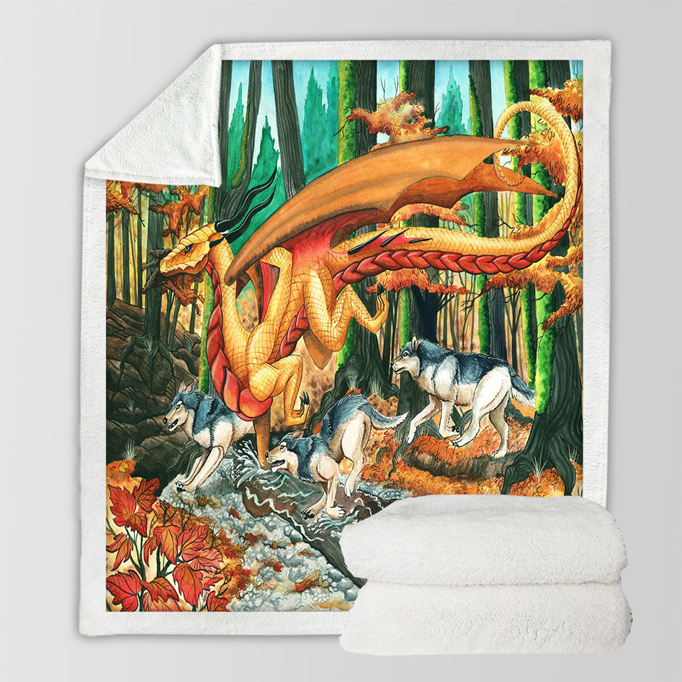 products/Art-Painting-Sherpa-Blankets-Fall-Leaves-Wolves-and-Dragon