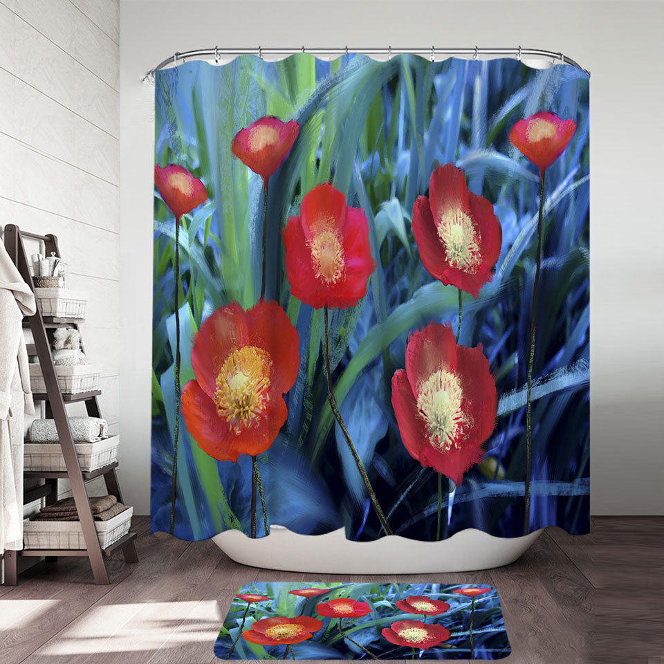 Art Painting Shower Curtain Bright Poppies Flowers