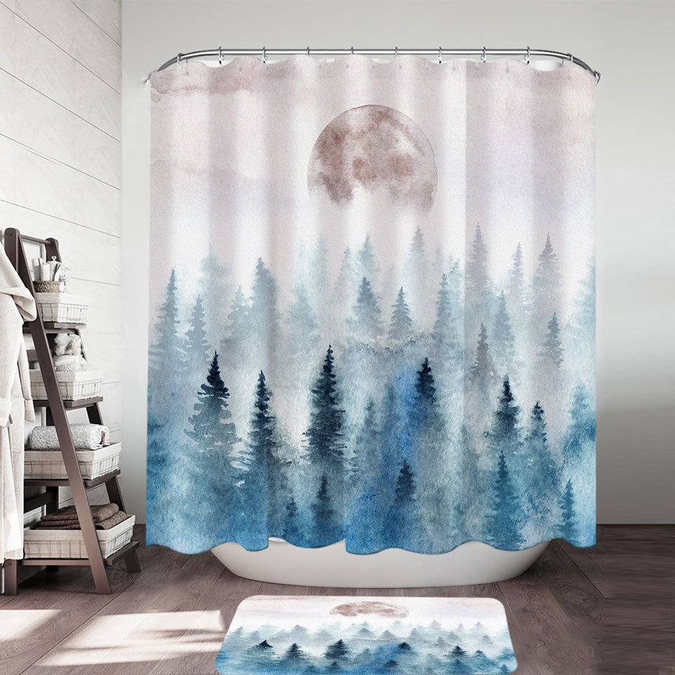 Art Painting Shower Curtain Full Moon Forest Shower Curtain