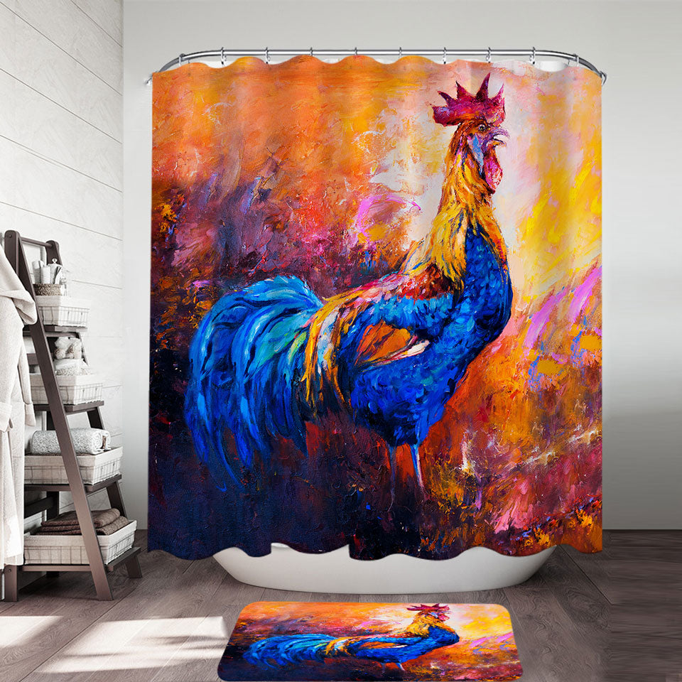 Art Painting Shower Curtain of Impressive Rooster