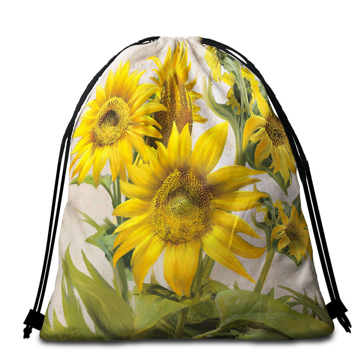 Art Painting Sunflowers Floral Beach Towels and Bags Set
