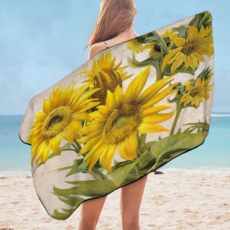 Art Painting Sunflowers Floral Beach Towels
