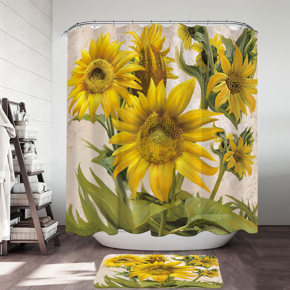 Art Painting Sunflowers Floral Shower Curtains