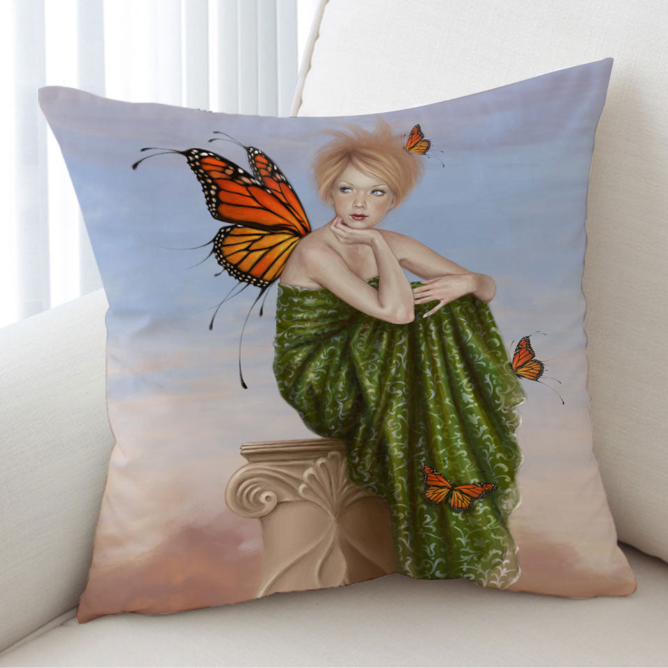 Art Painting Sunrise Butterfly Girl Cushion