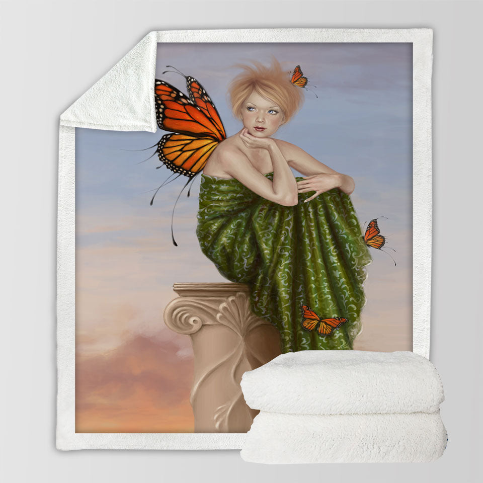 products/Art-Painting-Sunrise-Butterfly-Girl-Fleece-Blankets