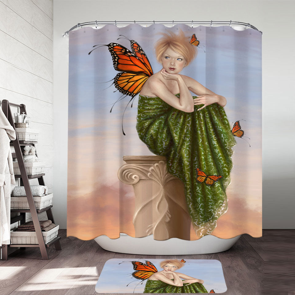 Art Painting Sunrise Butterfly Girl Shower Curtain