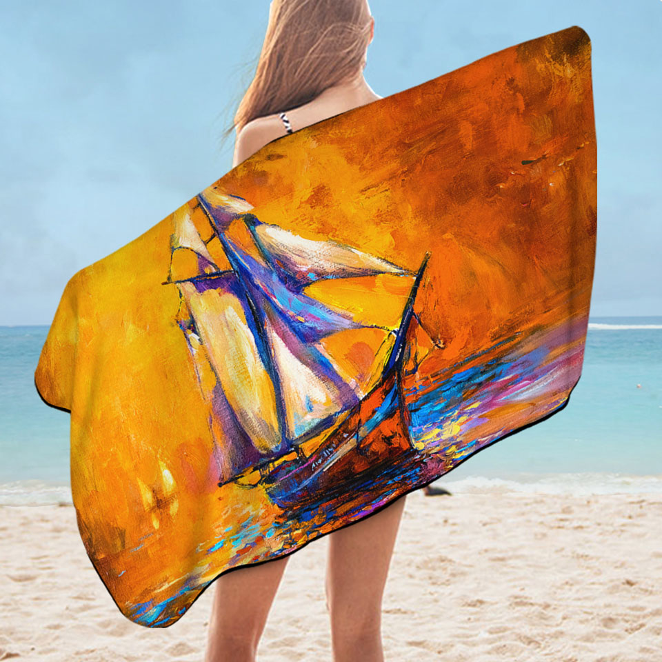 Art Painting Sunset Sailboat Pool Towels