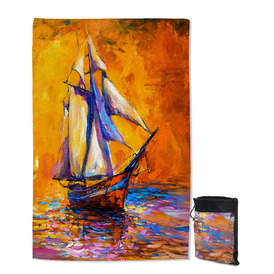 Art Painting Sunset Sailboat Quick Dry Beach Towel