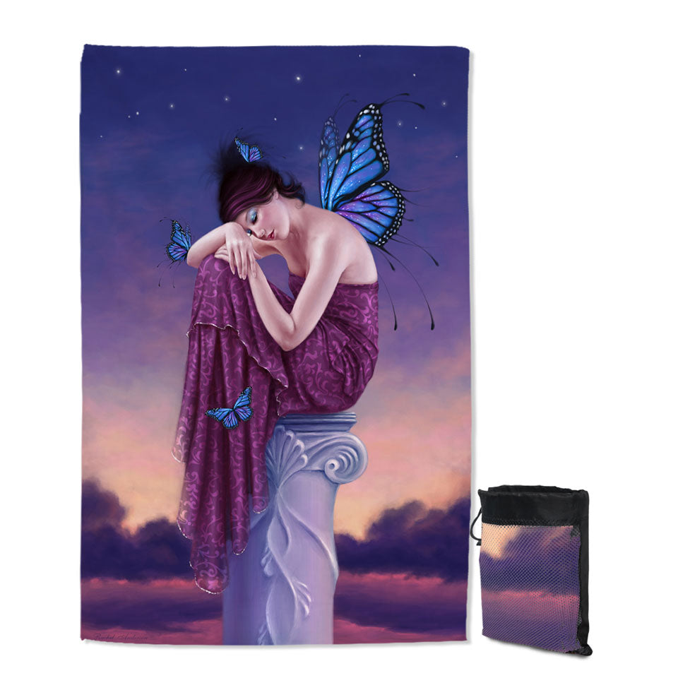 Art Painting Sunset Sleepy Butterfly Girl Lightweight Beach Towel