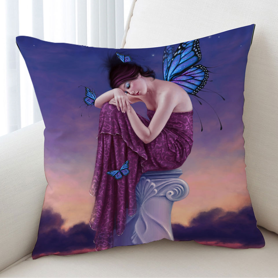 Art Painting Sunset Sleepy Butterfly Girl Sofa Pillows