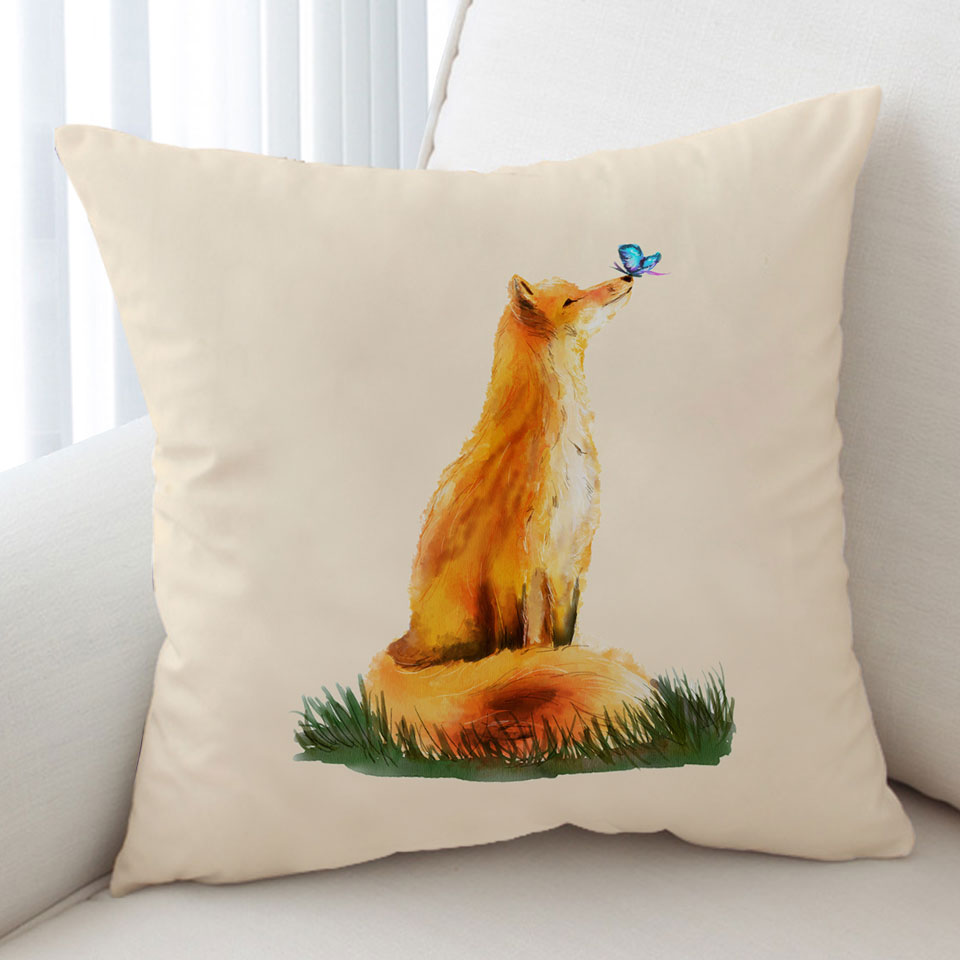 Art Painting Sweet Fox and Butterfly Cute Cushion Covers