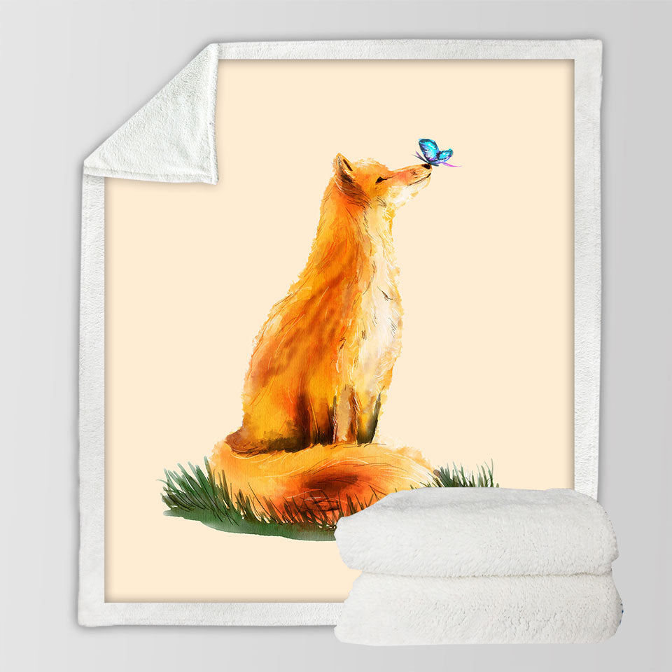 Art Painting Sweet Fox and Butterfly Cute Throws