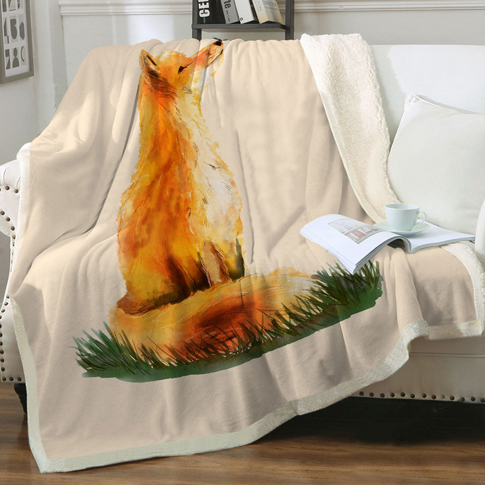 Art Painting Sweet Fox and Butterfly Throw Blanket