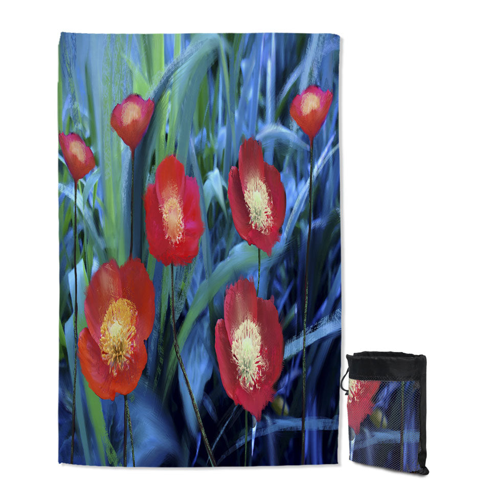 Art Painting Thin Beach Towels Bright Poppies Flowers