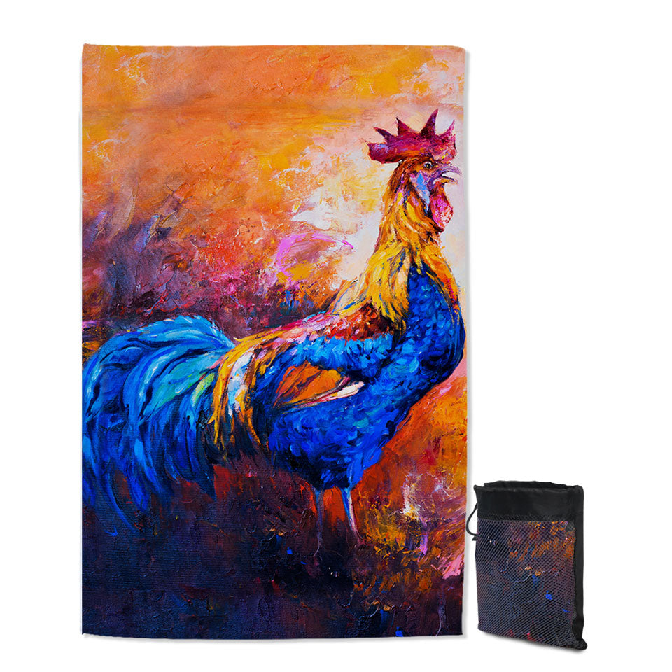 Art Painting Thin Beach Towels of Impressive Rooster