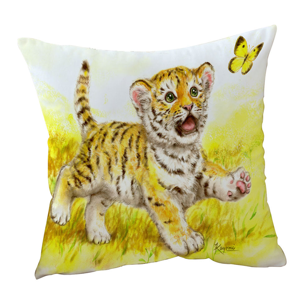 Art Painting Throw Pillows for Kids Butterfly and Baby Tiger Cushion Covers