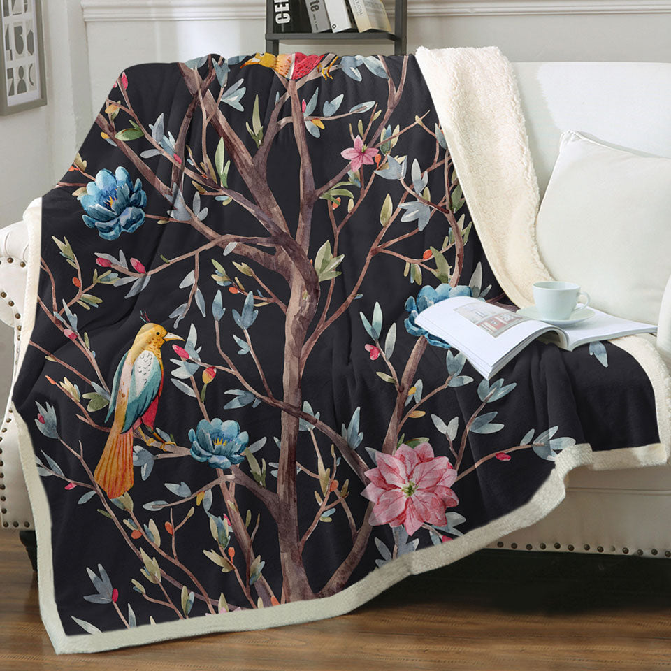 Art Painting Throws Flowering Bird Tree