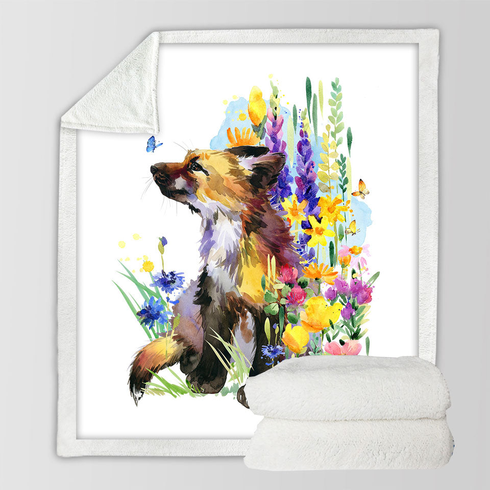 Art Painting Throws Flowers and Cute Fox