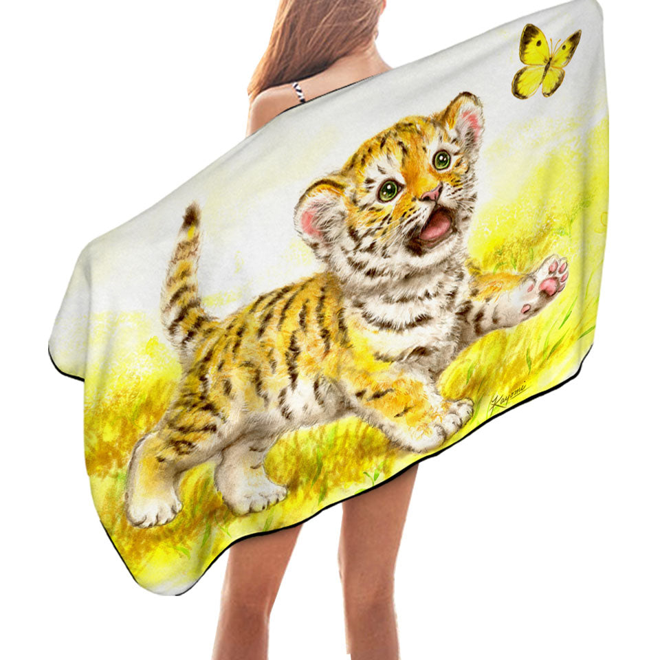 Art Painting Towels for Kids Butterfly and Baby Tiger Pool Towels