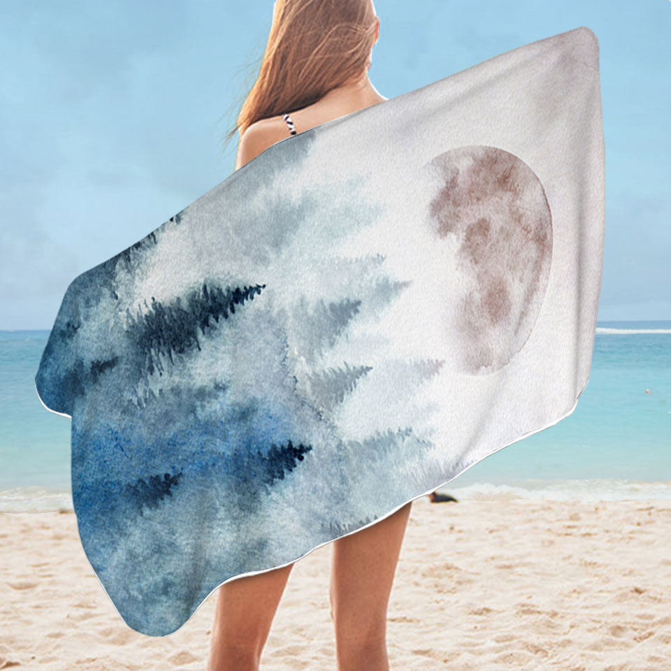 Art Painting Travel Beach Towel Full Moon Forest