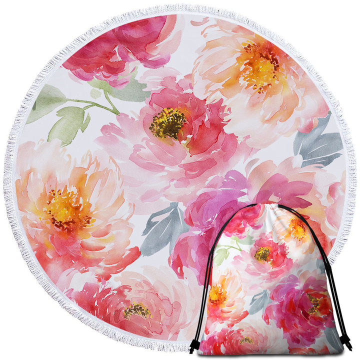 Art Painting Unique Beach Towels Peach Red Flowers