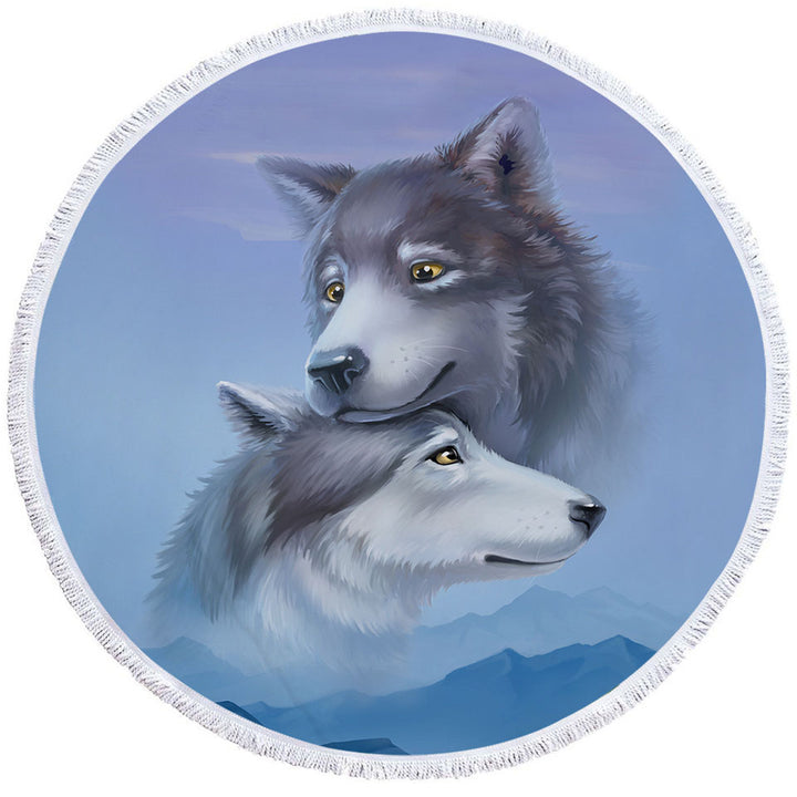 Art Painting Wolves Couple Cute Beach Towels