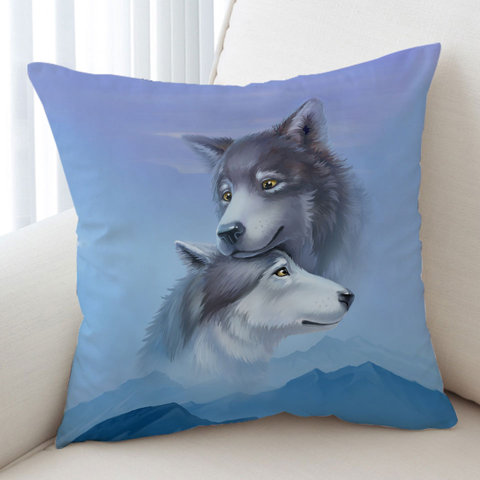 Art Painting Wolves Couple Cute Cushion