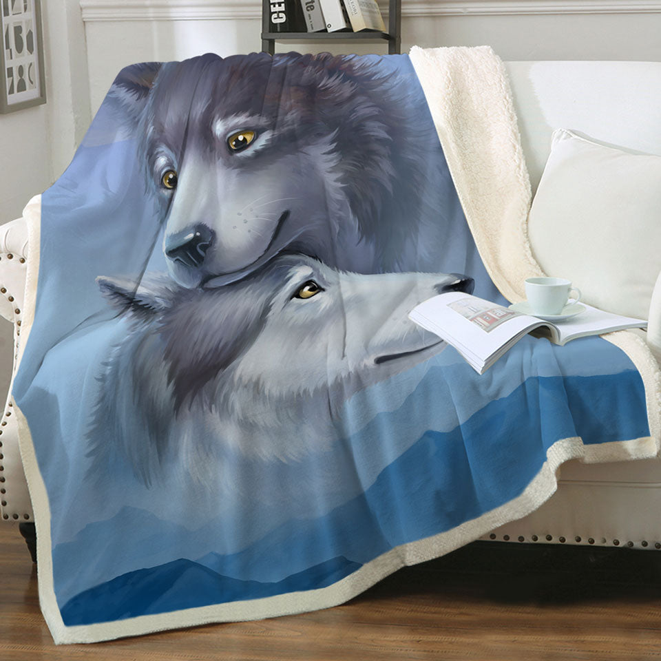 Art Painting Wolves Couple Cute Throws