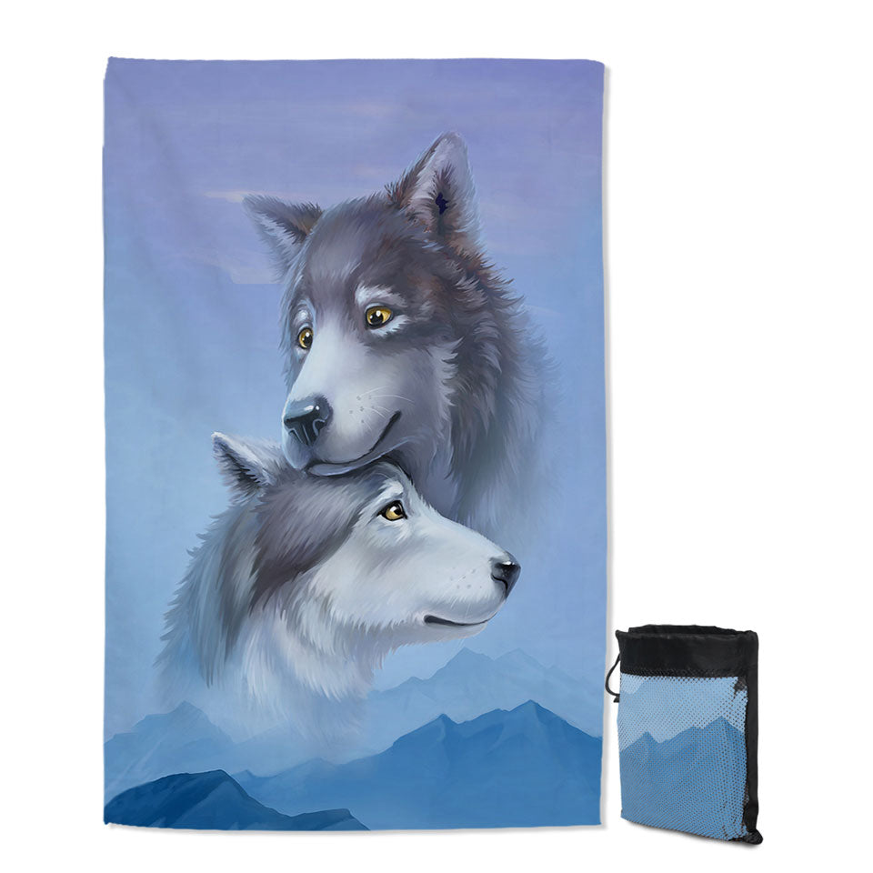 Art Painting Wolves Couple Lightweight Beach Towel