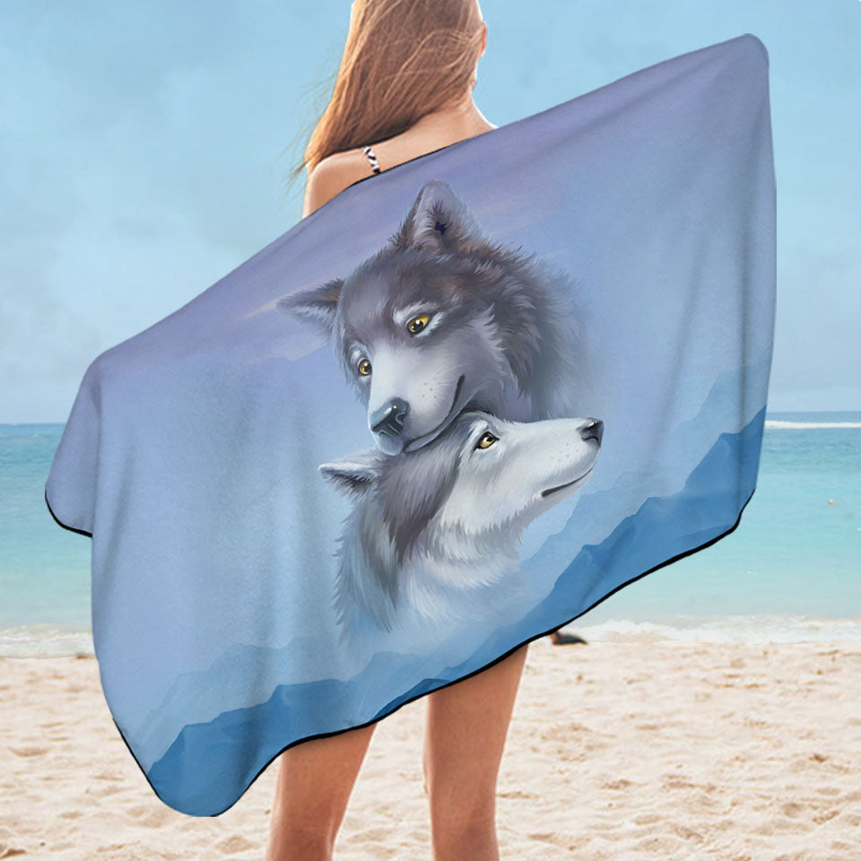Art Painting Wolves Couple Microfiber Beach Towel