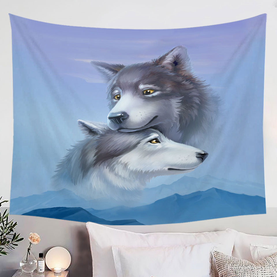 Art Painting Wolves Couple Wall Art Prints Fabric