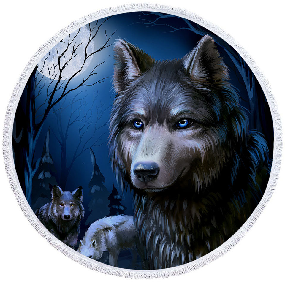 Art Painting Wolves Round Beach Towel