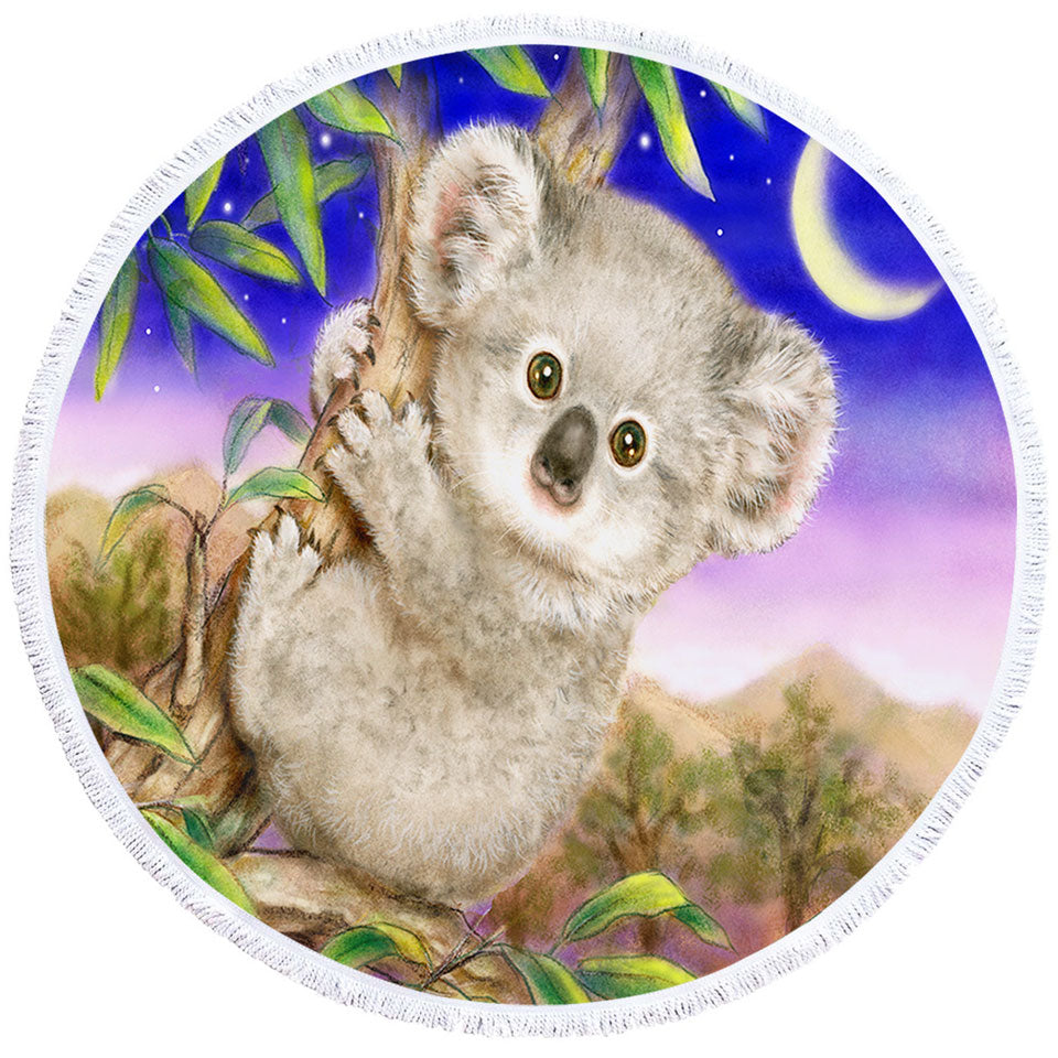 Art Painting for Kids Baby Koala Round Beach Towel
