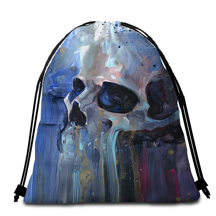 Art Painting of Human Skull Beach Towel Bags