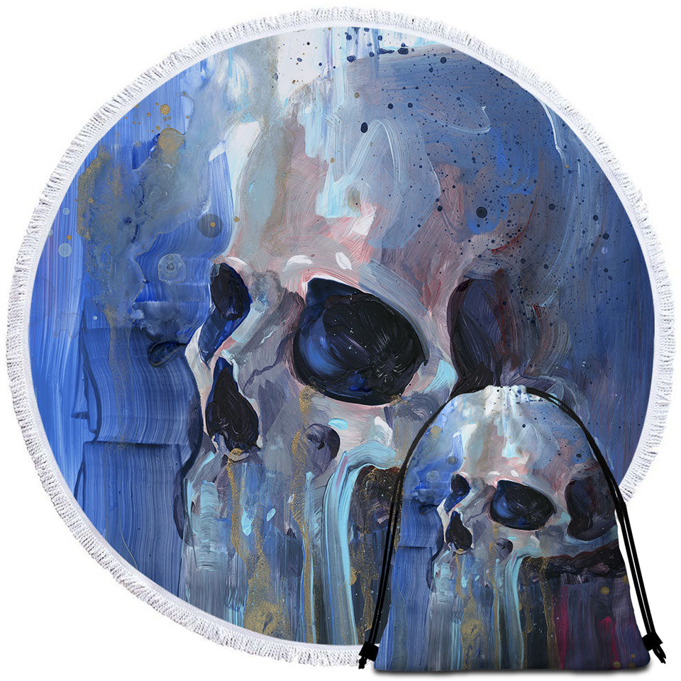 Art Painting of Human Skull Round Beach Towel