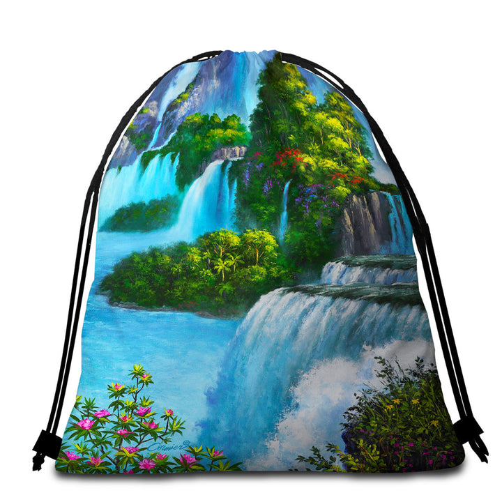 Art Painting of Nature Paradise Falls Beach Towel Pack