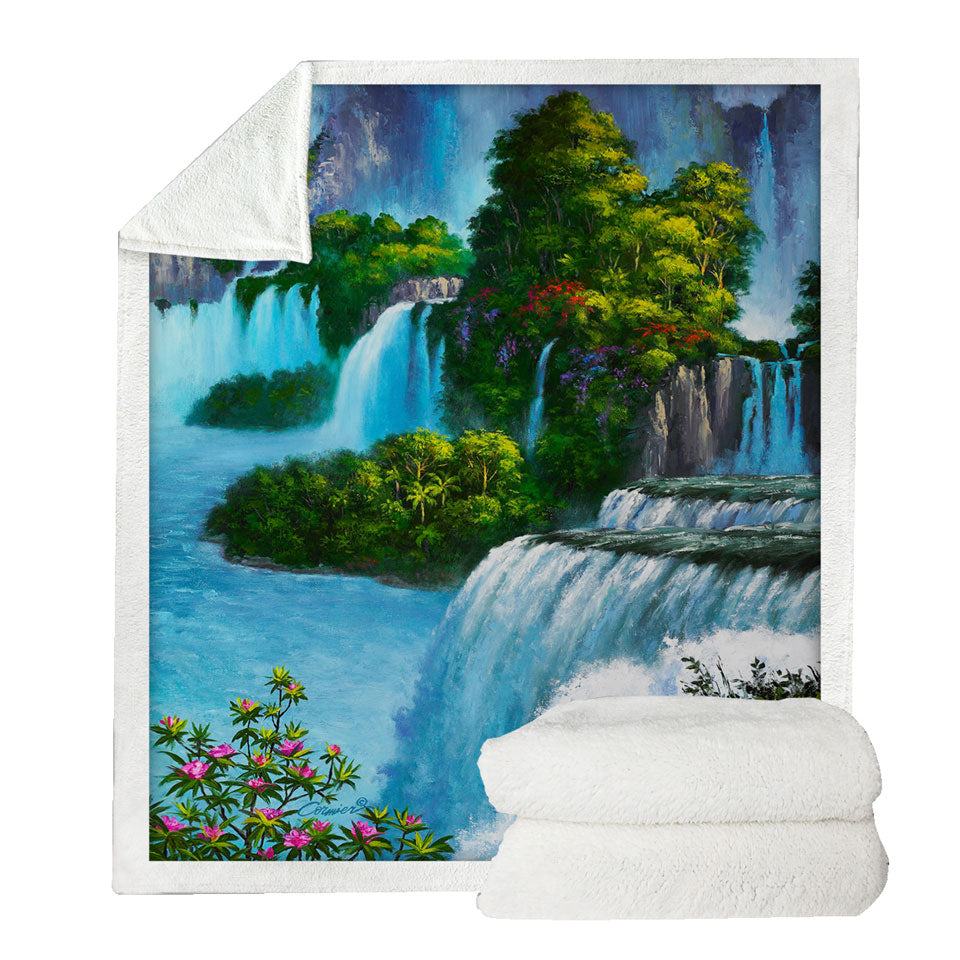 Art Painting of Nature Paradise Falls Sofa Blankets
