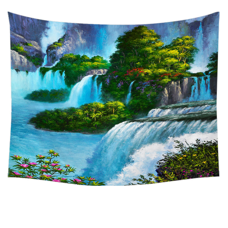 Art Painting of Nature Paradise Falls Tapestry Wall Prints