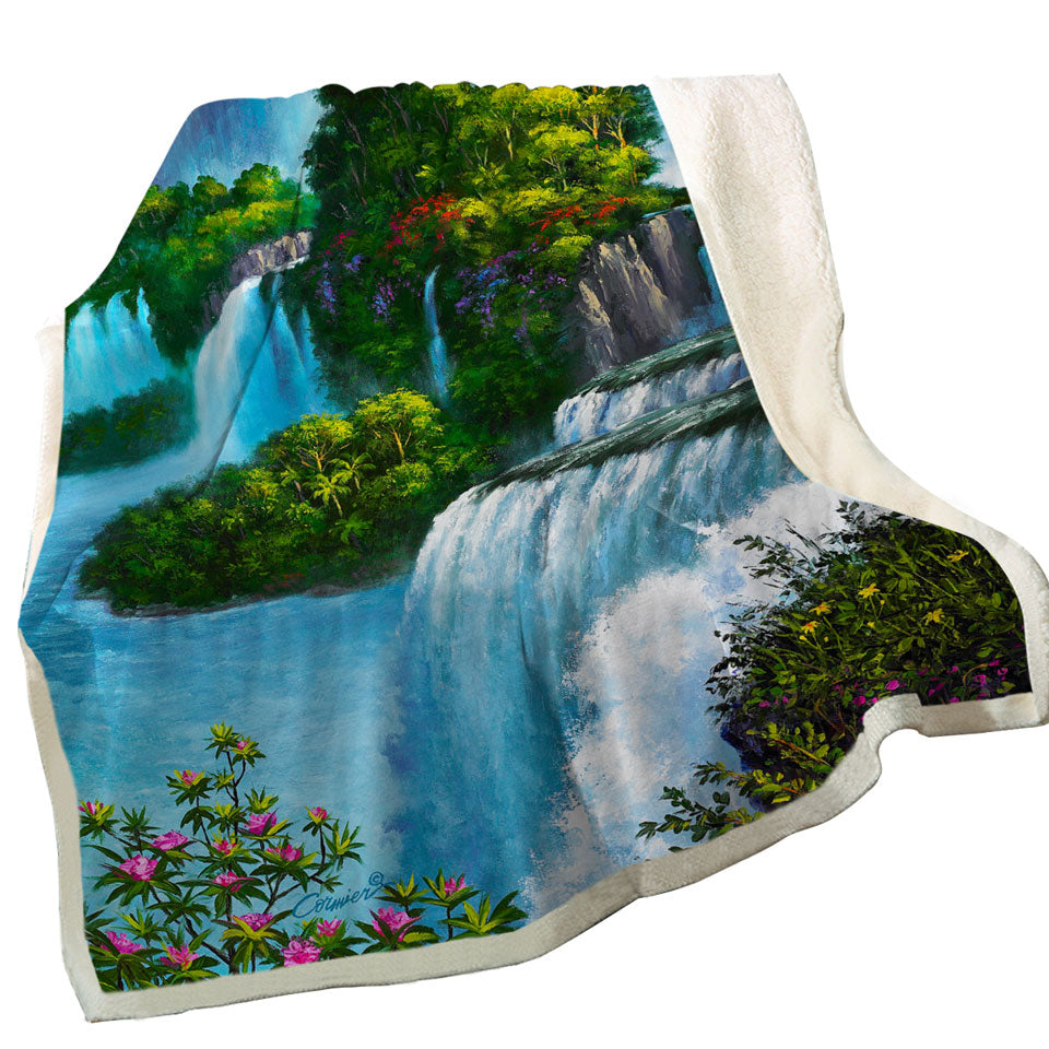 Art Painting of Nature Paradise Falls Throw Blanket