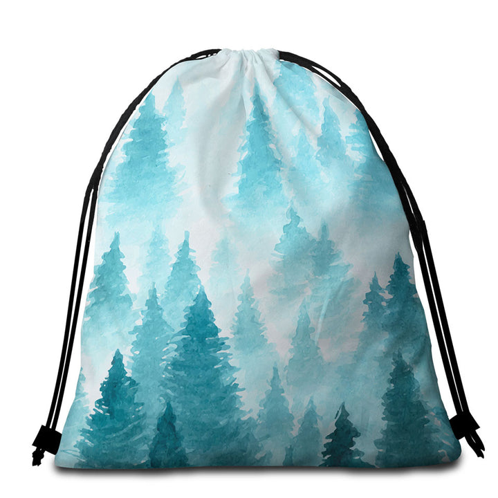 Art Painting of Pine Forest Beach Towel Bags